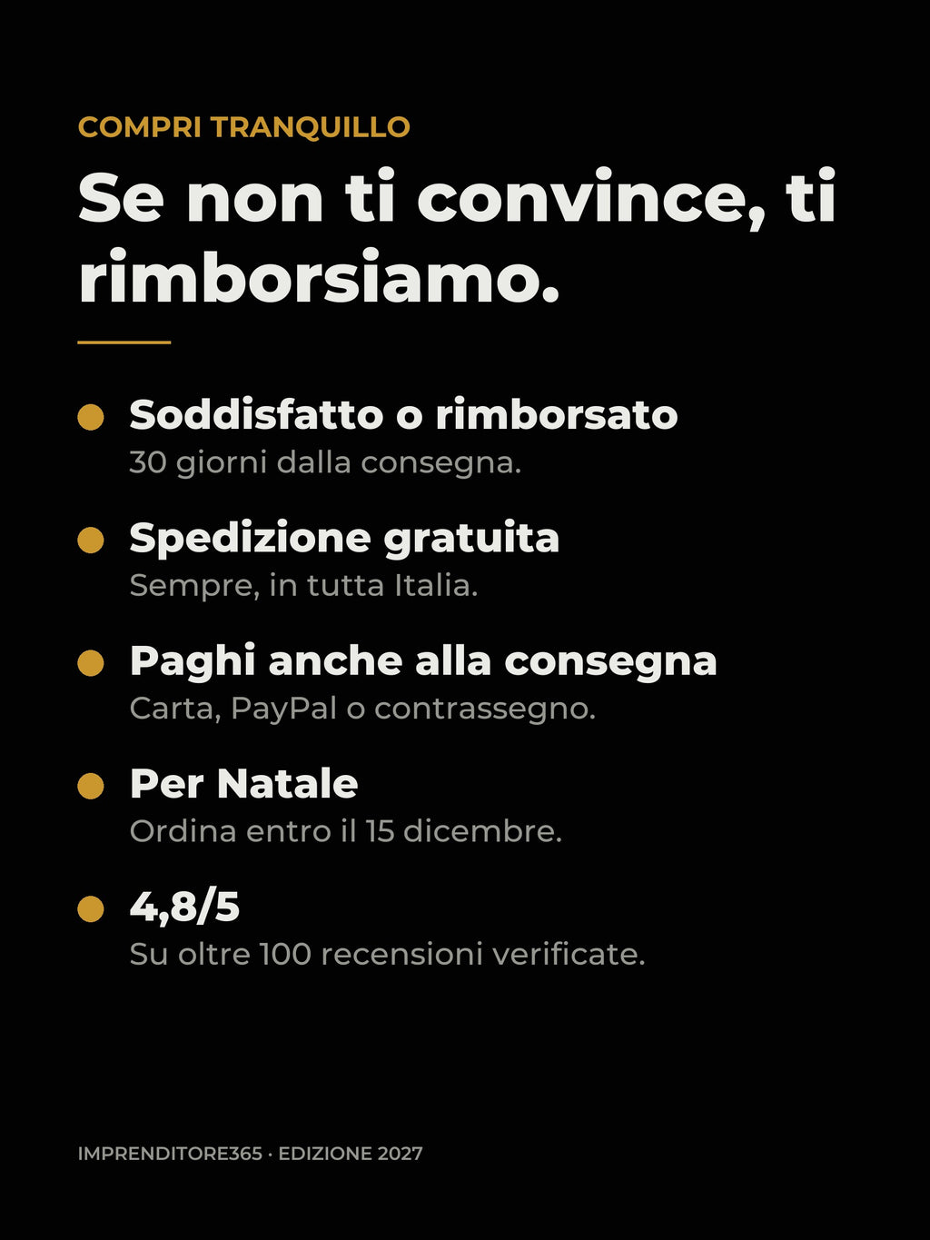 Soddisfatto o rimborsato 30 giorni, spedizione gratuita, pagamento alla consegna